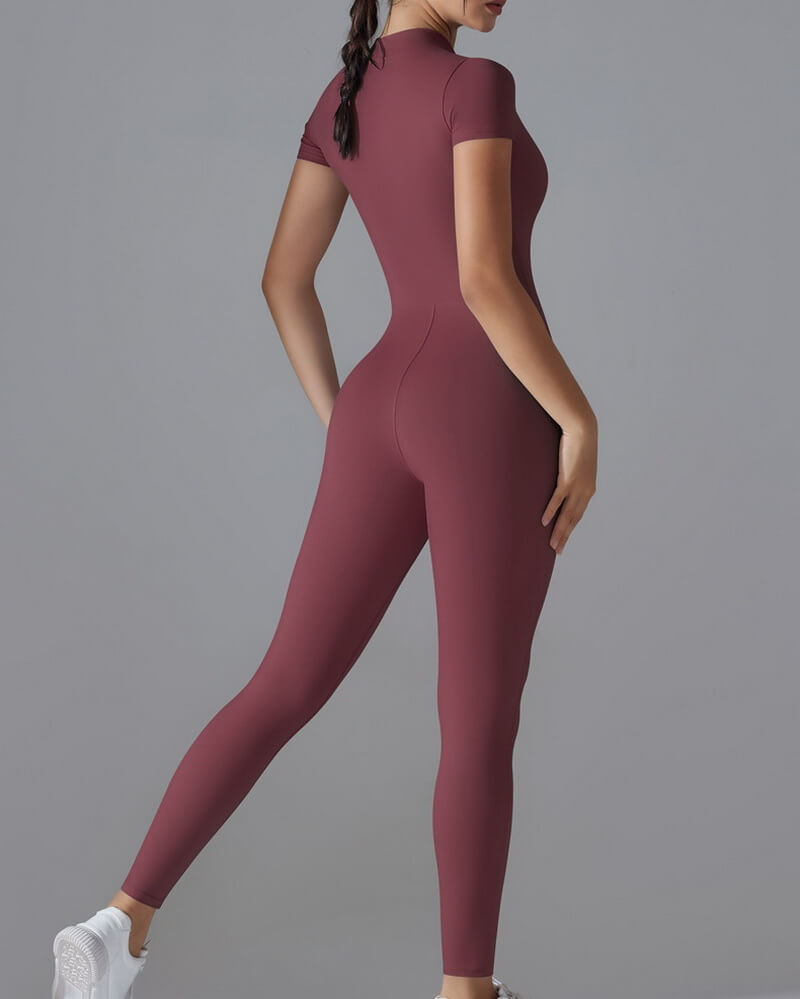 NURO Women's Zip-Front Sleeveless Workout Jumpsuit, Slim-Fit Dance Bodysuit