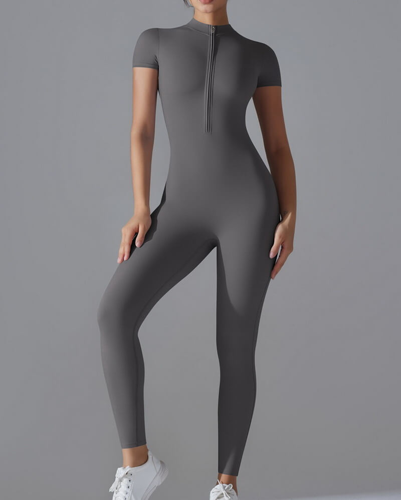 NURO Women's Zip-Front Sleeveless Workout Jumpsuit, Slim-Fit Dance Bodysuit