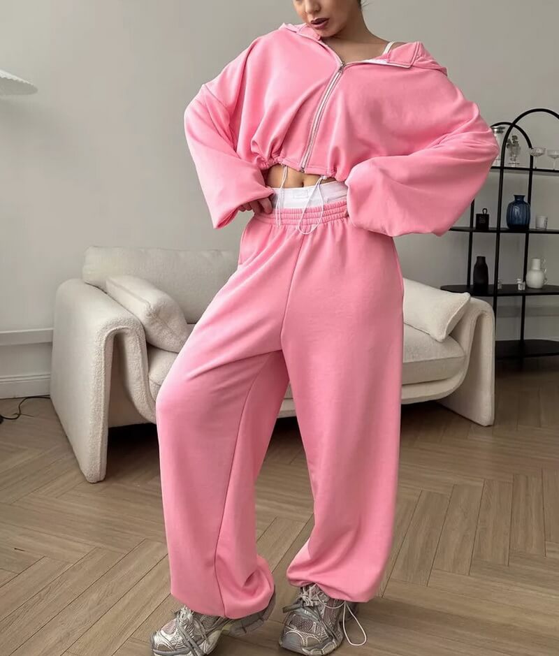 NURO Women's Zip-Up Hoodie and Joggers Set | Casual Pullover with Drawstring & Elastic Waist Pants | Loose Fit Two-Piece Outfit