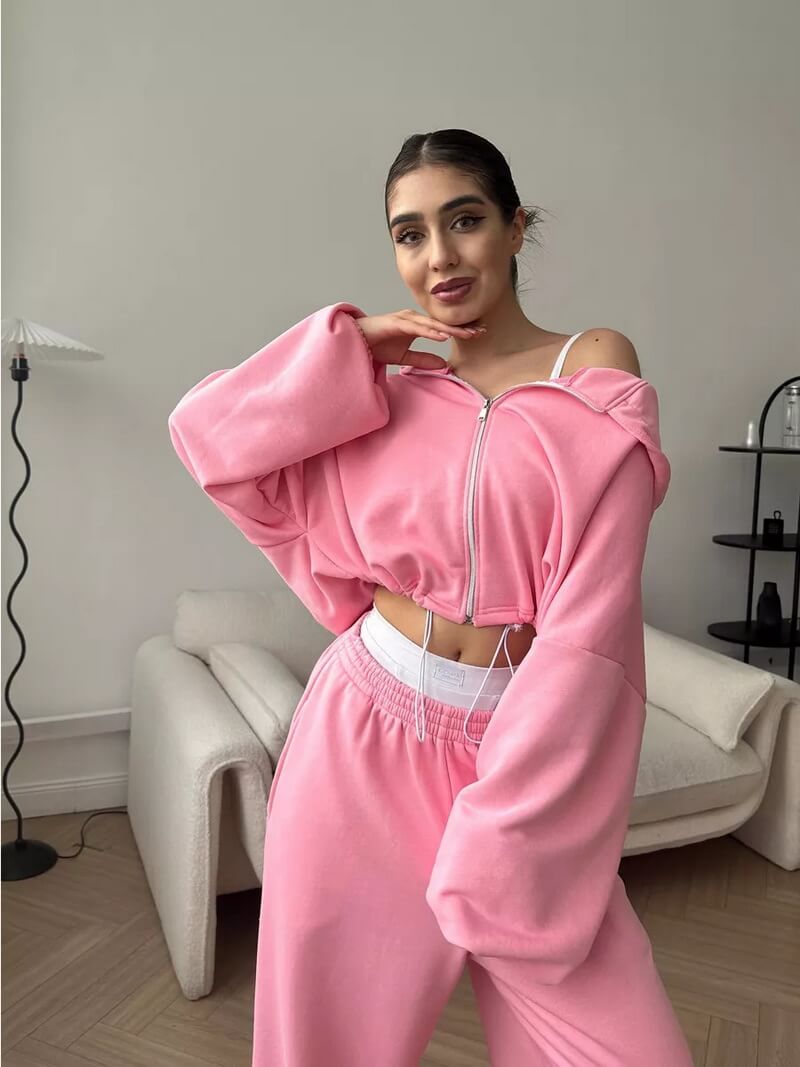 NURO Women's Zip-Up Hoodie and Joggers Set | Casual Pullover with Drawstring & Elastic Waist Pants | Loose Fit Two-Piece Outfit