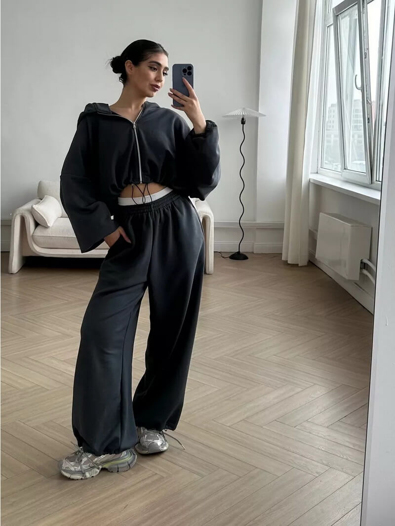 NURO Women's Zip-Up Hoodie and Joggers Set | Casual Pullover with Drawstring & Elastic Waist Pants | Loose Fit Two-Piece Outfit