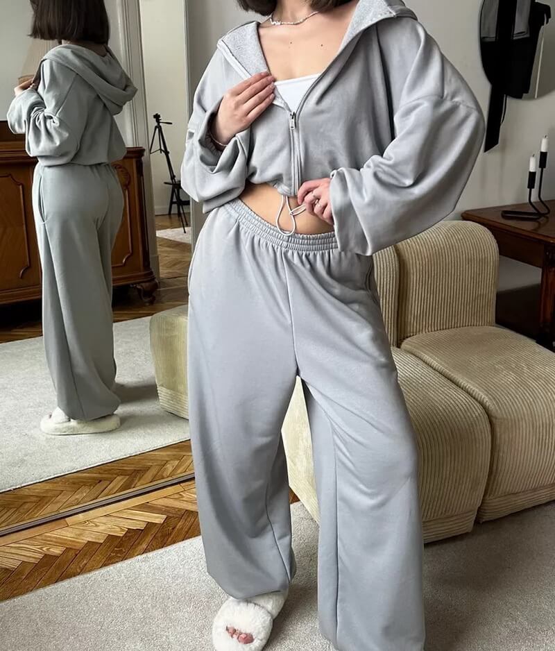 NURO Women's Zip-Up Hoodie and Joggers Set | Casual Pullover with Drawstring & Elastic Waist Pants | Loose Fit Two-Piece Outfit