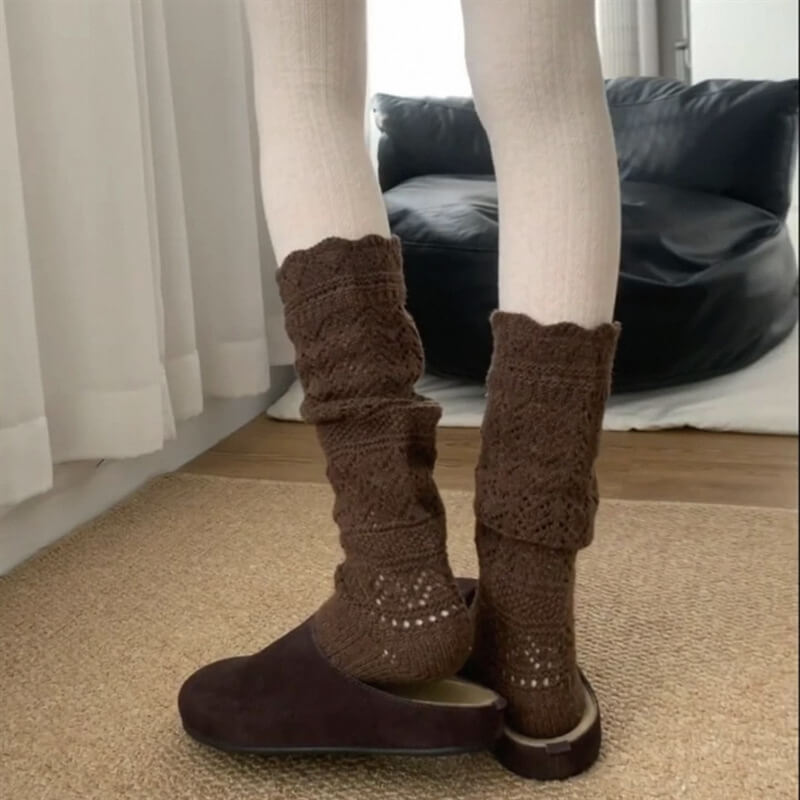 NURO Wool Knit Lace Trim Over-The-Knee Socks for Women