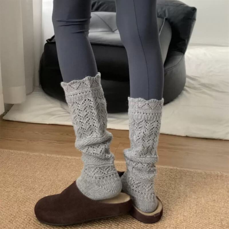 NURO Wool Knit Lace Trim Over-The-Knee Socks for Women