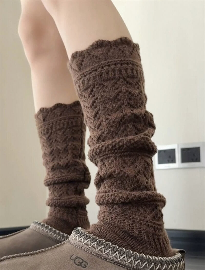 NURO Wool Knit Lace Trim Over-The-Knee Socks for Women