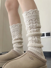 NURO Wool Knit Lace Trim Over-The-Knee Socks for Women