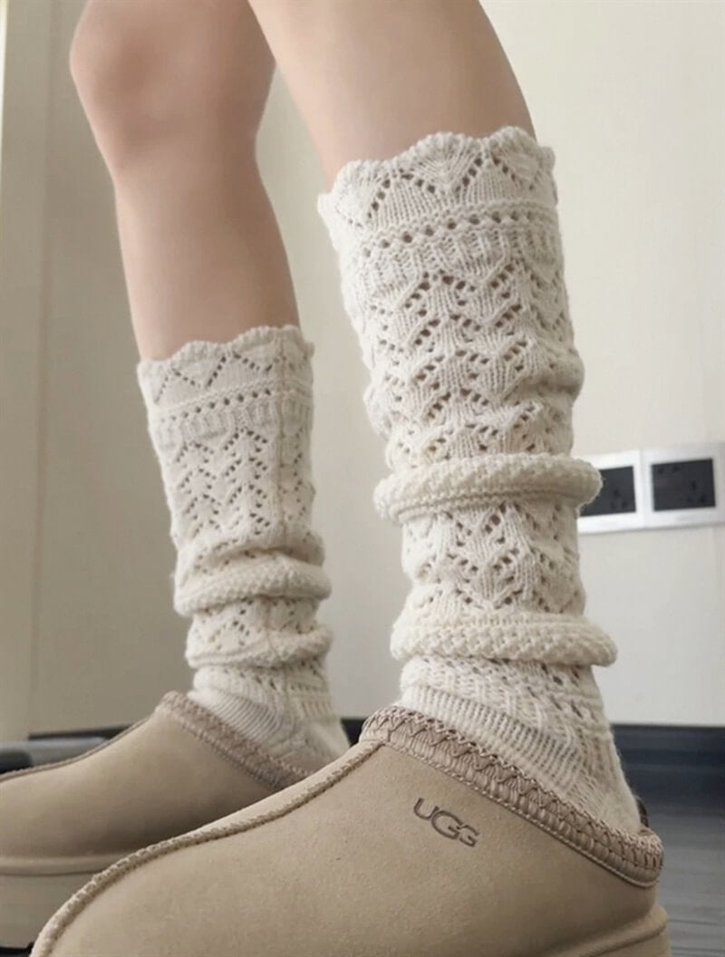 NURO Wool Knit Lace Trim Over-The-Knee Socks for Women
