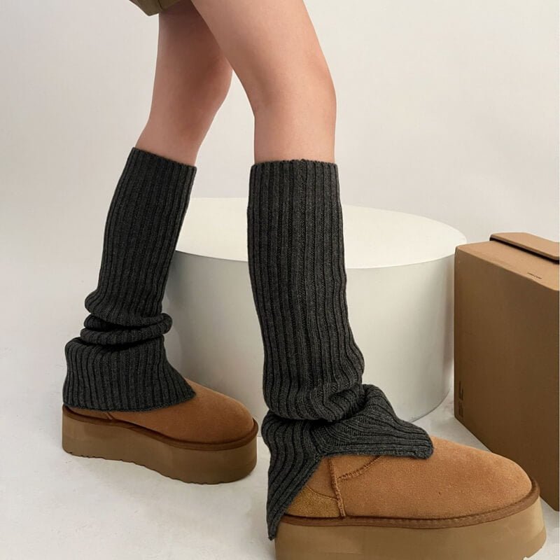 NURO Wool Knit Side-Slit Leg Warmers for Women