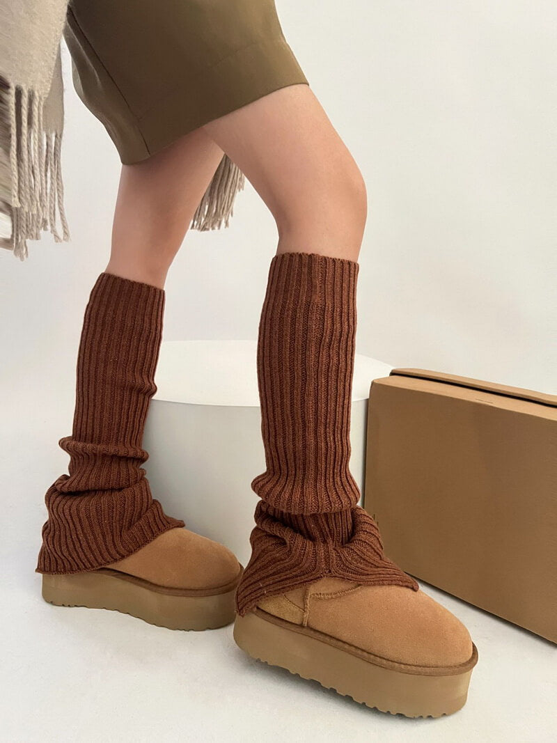 NURO Wool Knit Side-Slit Leg Warmers for Women