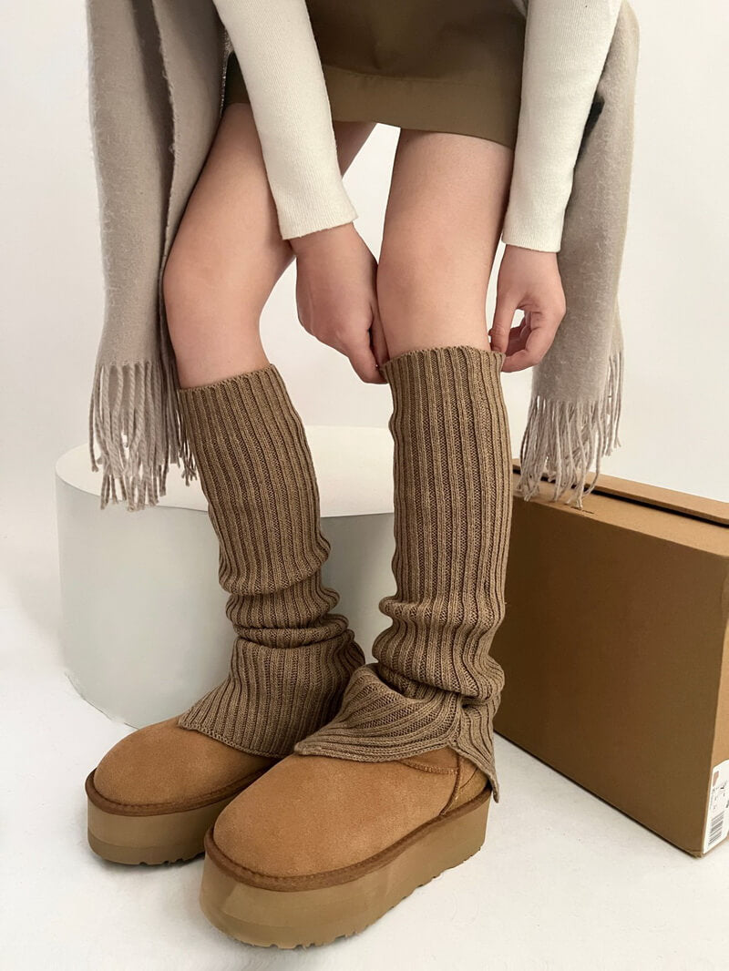 NURO Wool Knit Side-Slit Leg Warmers for Women
