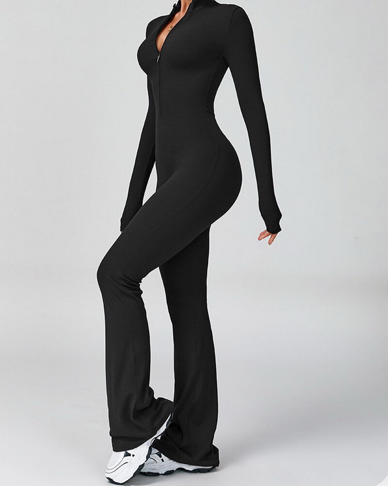 NURO Zip-Front Long Sleeve Yoga Bodysuit for Women