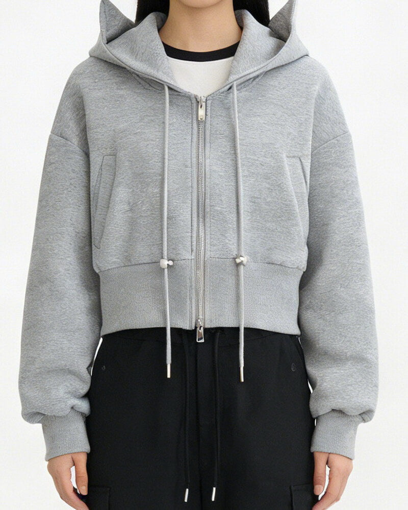 NURO Zip-Up Hooded Jacket for Women - Cropped Long Sleeve Casual Streetwear