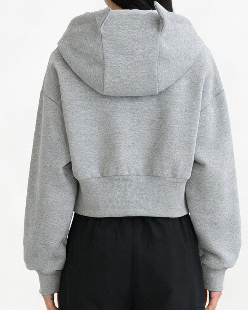 NURO Zip-Up Hooded Jacket for Women - Cropped Long Sleeve Casual Streetwear