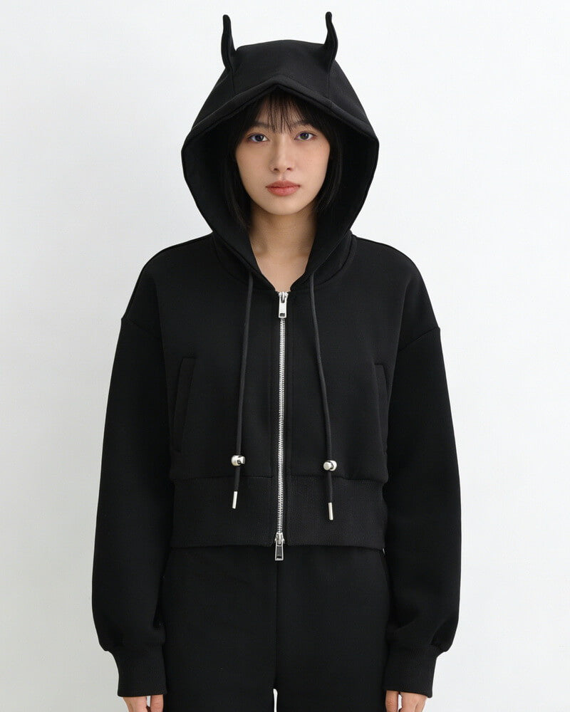 NURO Zip-Up Hooded Jacket for Women - Cropped Long Sleeve Casual Streetwear