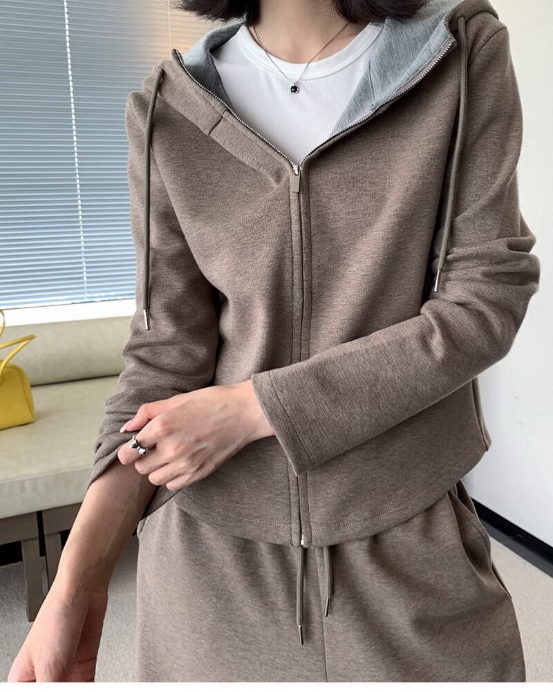 NURO Zip-Up Hoodie & Jogger Sweatpants Set - Casual Two Piece Outfit