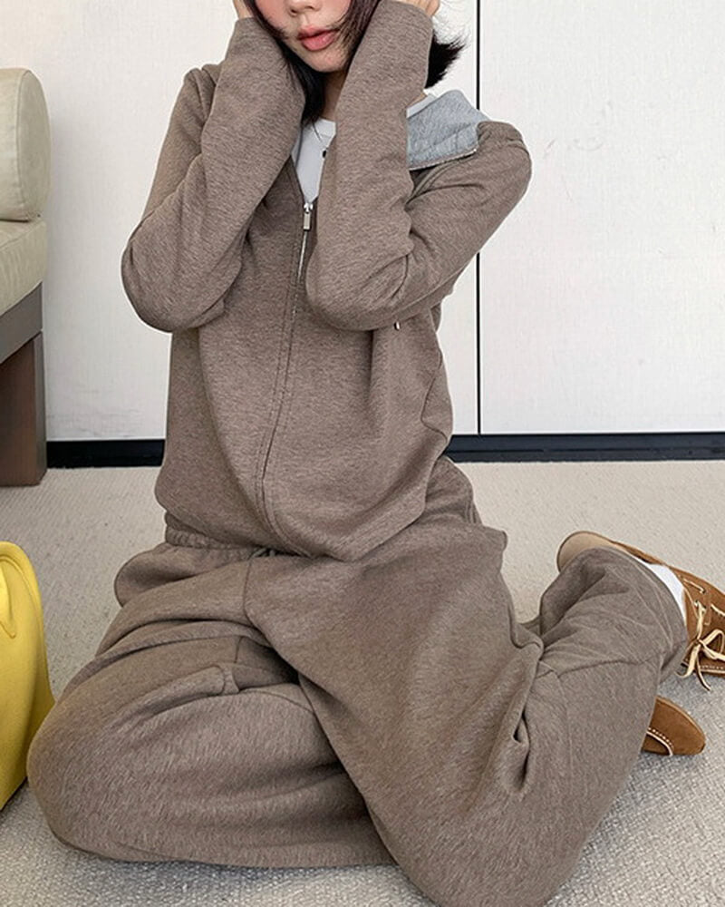 NURO Zip-Up Hoodie & Jogger Sweatpants Set - Casual Two Piece Outfit