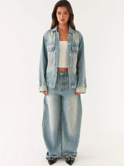 NURO Zip Front Denim Jacket Set for Women