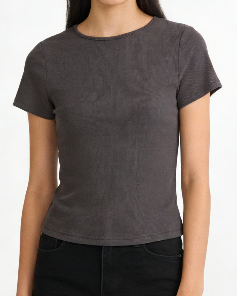 NURO Cropped Ribbed Slim Fit T-Shirt for Women