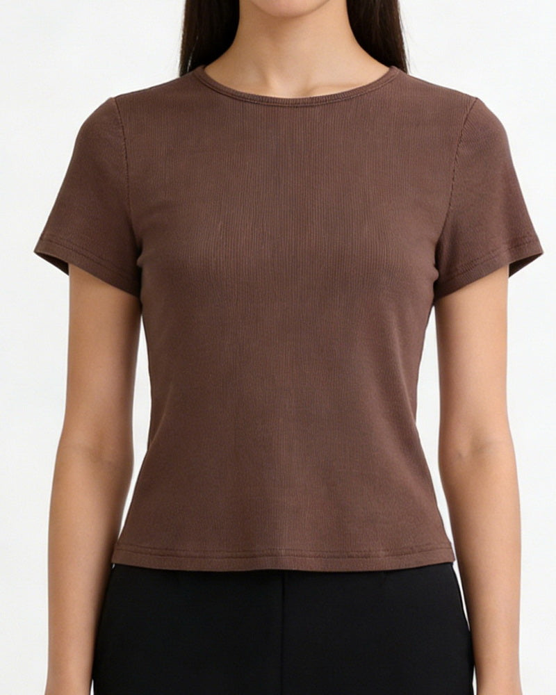 NURO Cropped Ribbed Slim Fit T-Shirt for Women