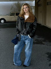 NURO Heavyweight Streetwear Jacket, Collar Zip-Up Oversized Coat, Utility Pocket Casual Outerwear