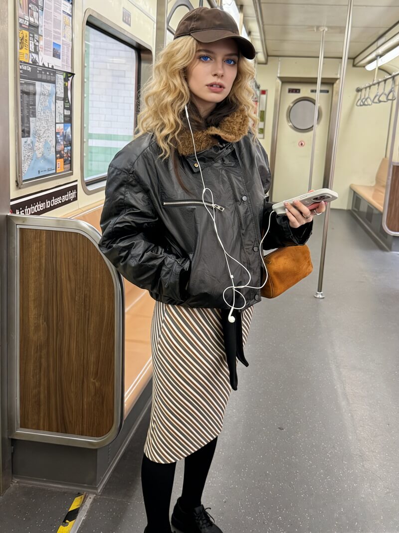 NURO Heavyweight Streetwear Jacket, Collar Zip-Up Oversized Coat, Utility Pocket Casual Outerwear