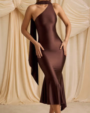 NURO High Waist Backless Bodycon Maxi Dress Women's Elegant Slit Evening Gown