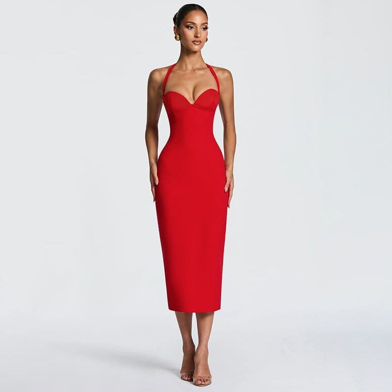 NURO High Waist Bodycon Midi Dress Sleeveless Party Dress