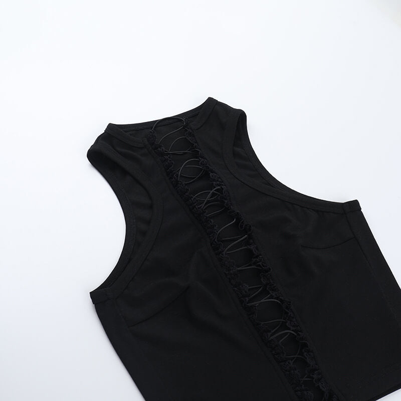 NURO Lace-Up Front Sleeveless Crop Top