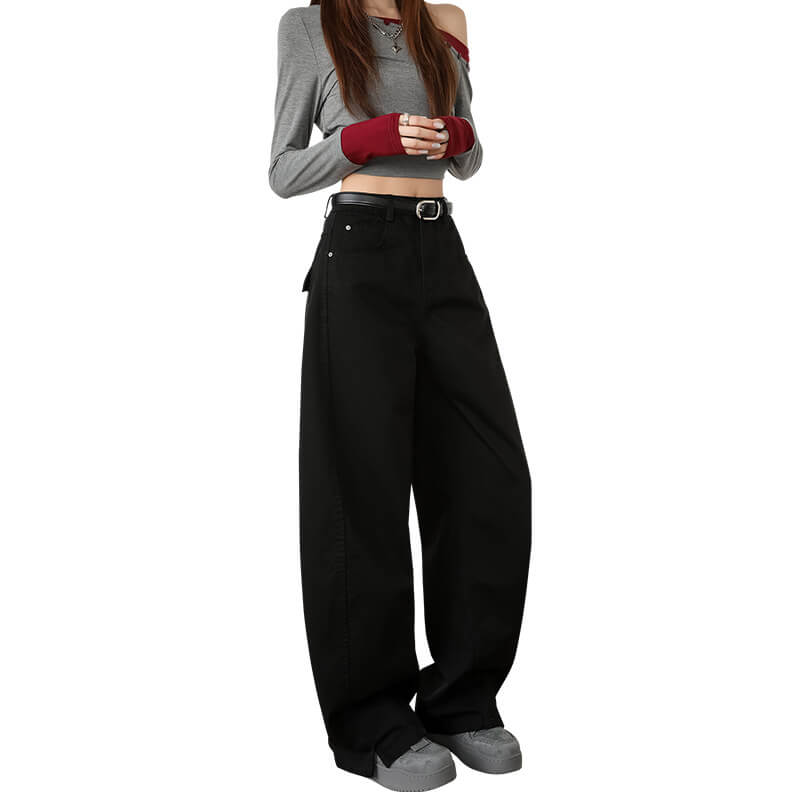 NURO Split Hem Curved Wide-Leg Pants