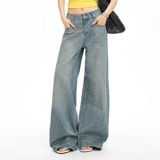 NURO Vintage Blue Straight-Leg Jeans with Flap Pockets