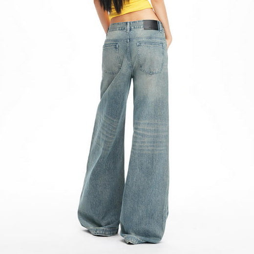 NURO Vintage Blue Straight-Leg Jeans with Flap Pockets