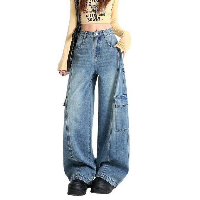 NURO Vintage High-Waist Straight Cargo Jeans