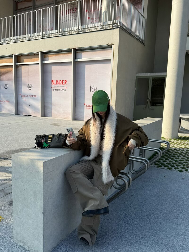 NURO Vintage Utility Washed Parka Coat, Thickened Faux Fur Lined Brown Green Jacket, Non-Detachable Collarless Streetwear Oversized Coat