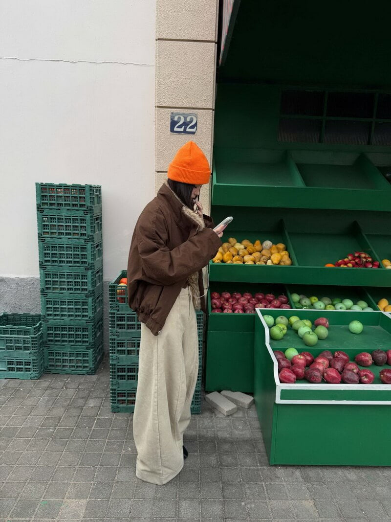 NURO Vintage Washed Faux Fur Collar Jacket, Thickened Oversized Pine Green & Coffee Brown Coat, Non-Detachable Fur Collar Streetwear Parka Winter