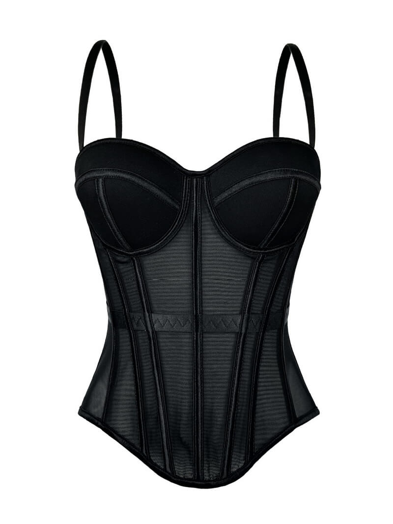 NURO Women's Bustier Corset Top – Underbust Padded Bustier with Removable Straps & Boning