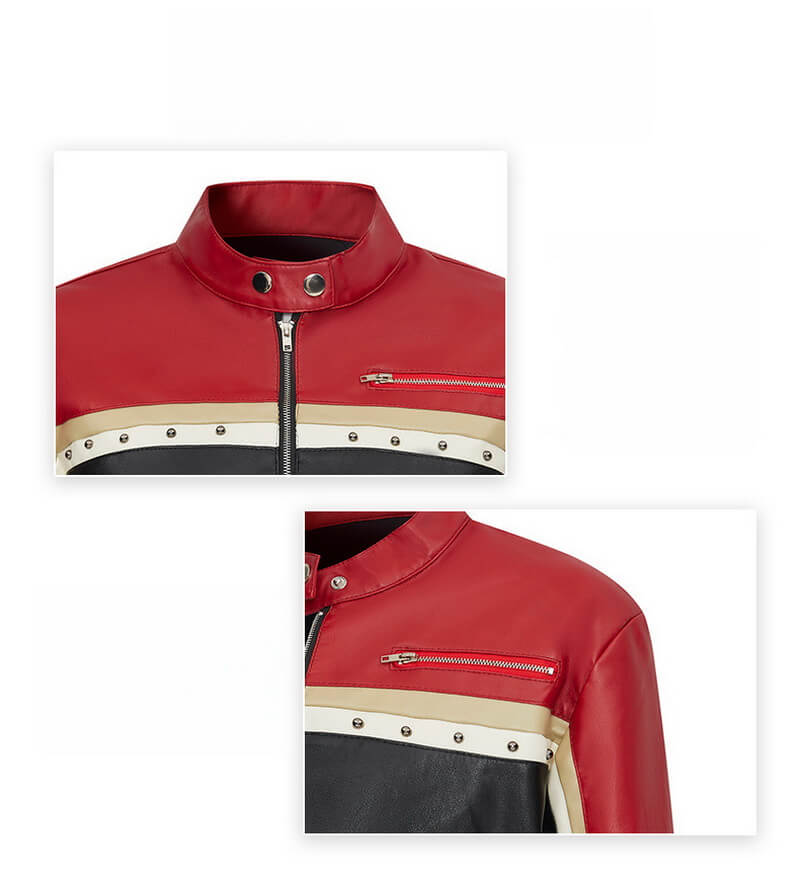 NURO Women's Color-Block Crop PU Leather Jacket, Loose Fit Biker Style Zip-Up