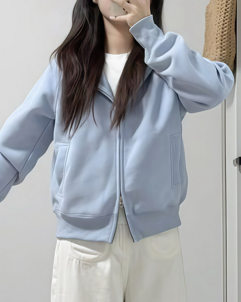 NURO Women's Cropped Hooded Zip-Up Sweatshirt, Slim Fit Lightweight Long Sleeve Casual Jacket