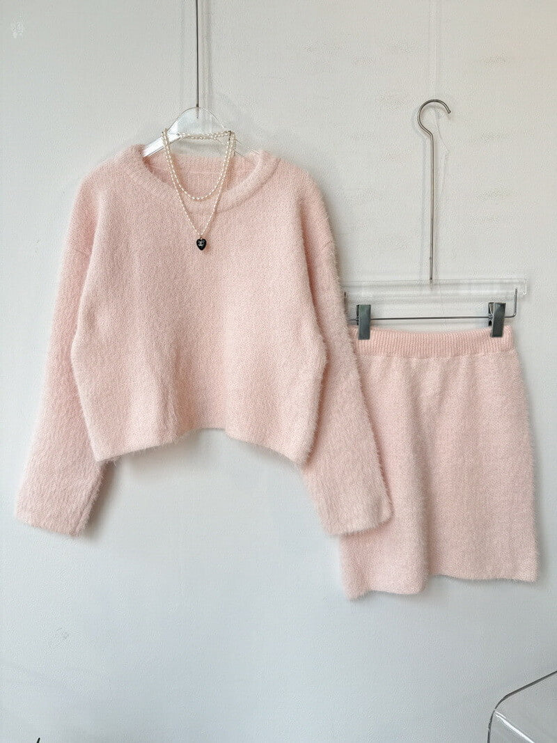 NURO Women's Knit Skirt Set, Long Sleeve Ribbed Top and High Waist Bodycon Skirt Two-Piece Outfit