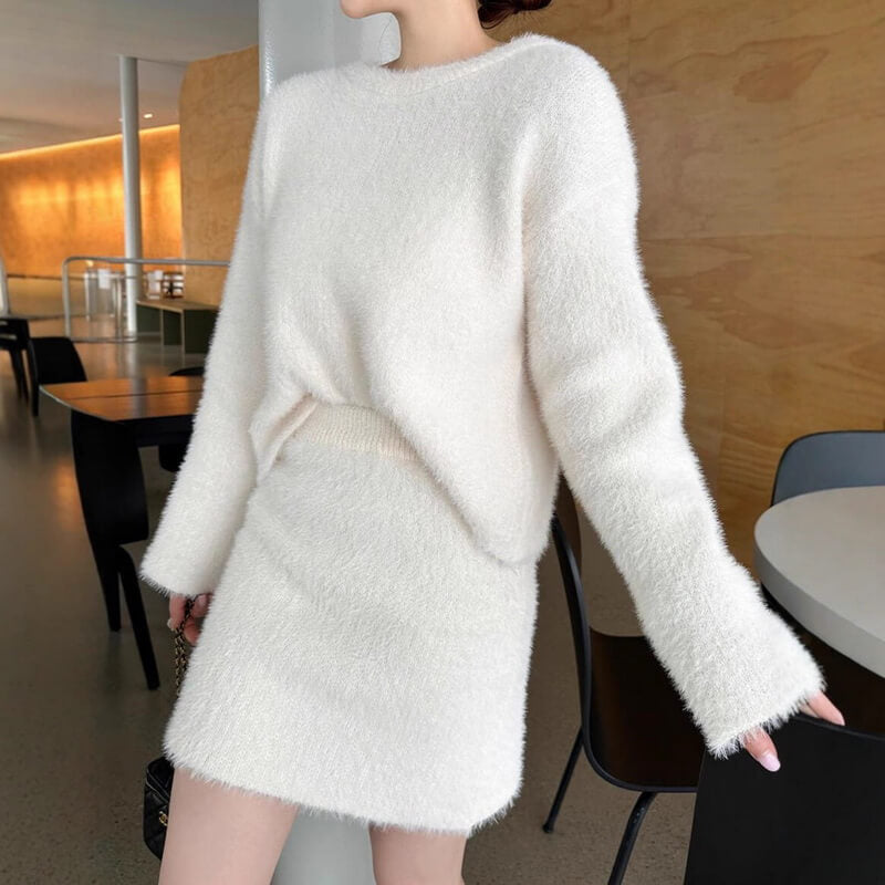 NURO Women's Knit Skirt Set, Long Sleeve Ribbed Top and High Waist Bodycon Skirt Two-Piece Outfit