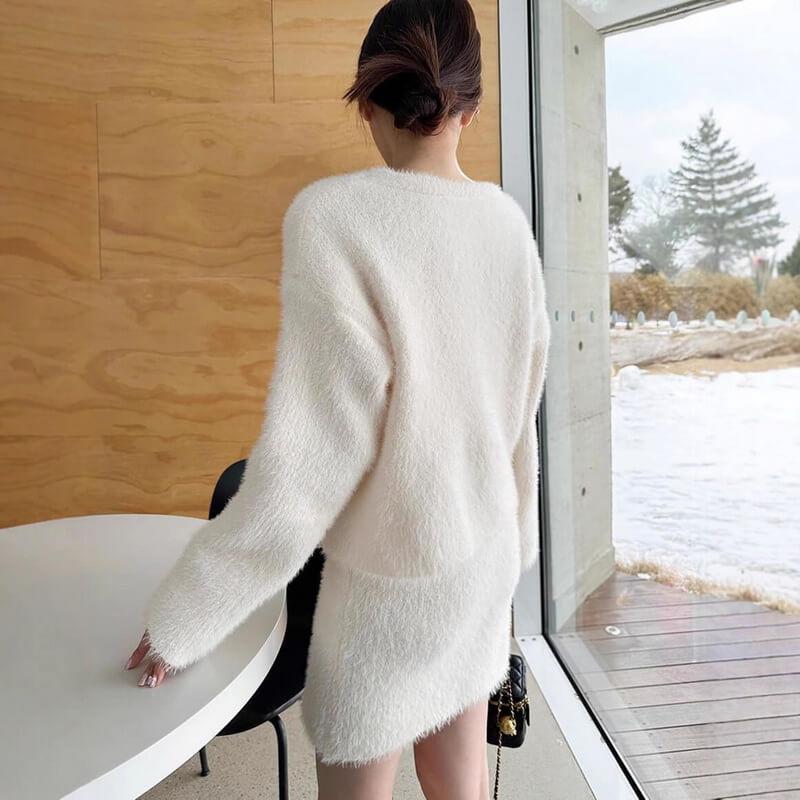 NURO Women's Knit Skirt Set, Long Sleeve Ribbed Top and High Waist Bodycon Skirt Two-Piece Outfit