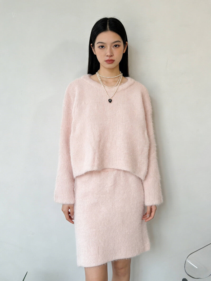 NURO Women's Knit Skirt Set, Long Sleeve Ribbed Top and High Waist Bodycon Skirt Two-Piece Outfit