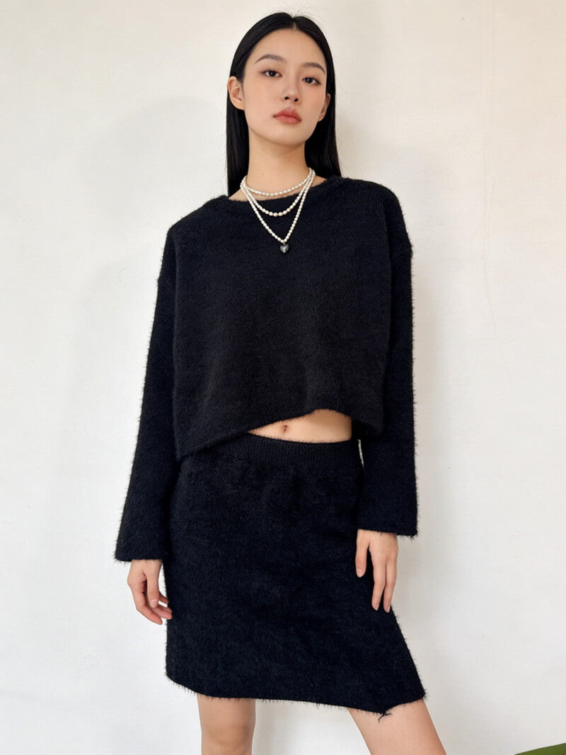 NURO Women's Knit Skirt Set, Long Sleeve Ribbed Top and High Waist Bodycon Skirt Two-Piece Outfit