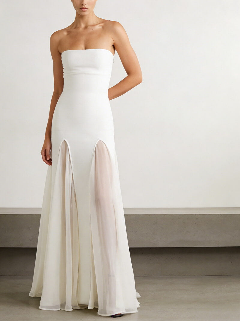 NURO Women's Mesh Panel Bandage Gown, Strapless Bodycon Evening Dress