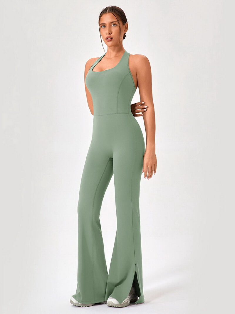 NURO Women's Naked Feel Bell Bottom Catsuit One-Piece Workout Jumpsuit