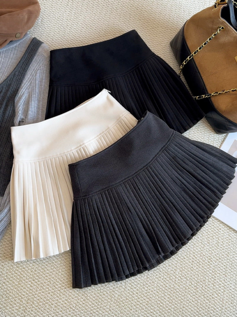 NURO Women's Plaid Wool Blend Pleated Skirt – High Waist A-Line Mini Skirt