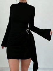NURO Women's Textured Knit Stand Collar Midi Dress with Metal Buttons