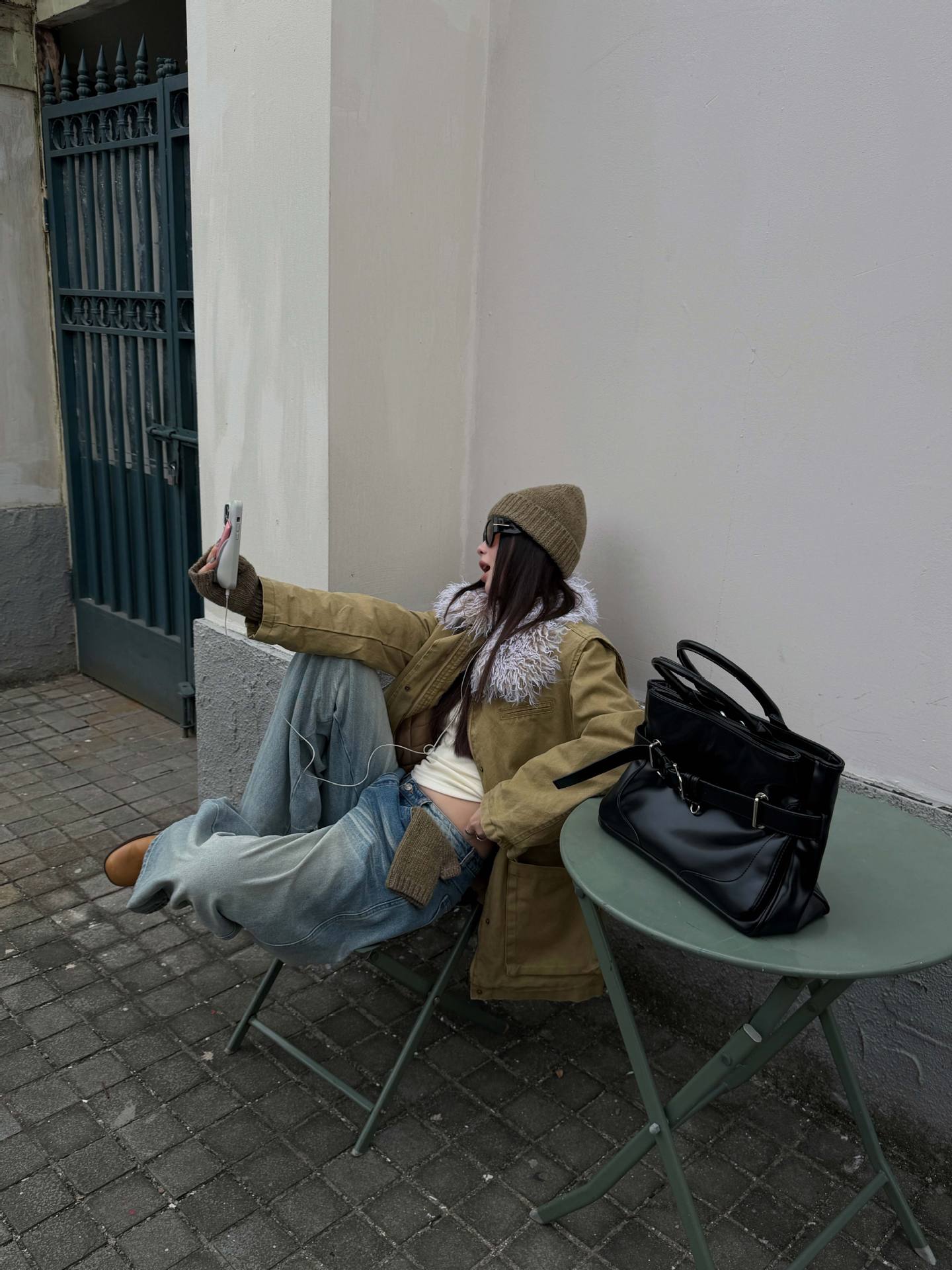 NURO Women's Baggy Vintage Denim Jeans - High-Temp Shaping, Distressed Wash, Loose Cargo Pants with Fleece Lining, Low Rise Streetwear (Light Blue)