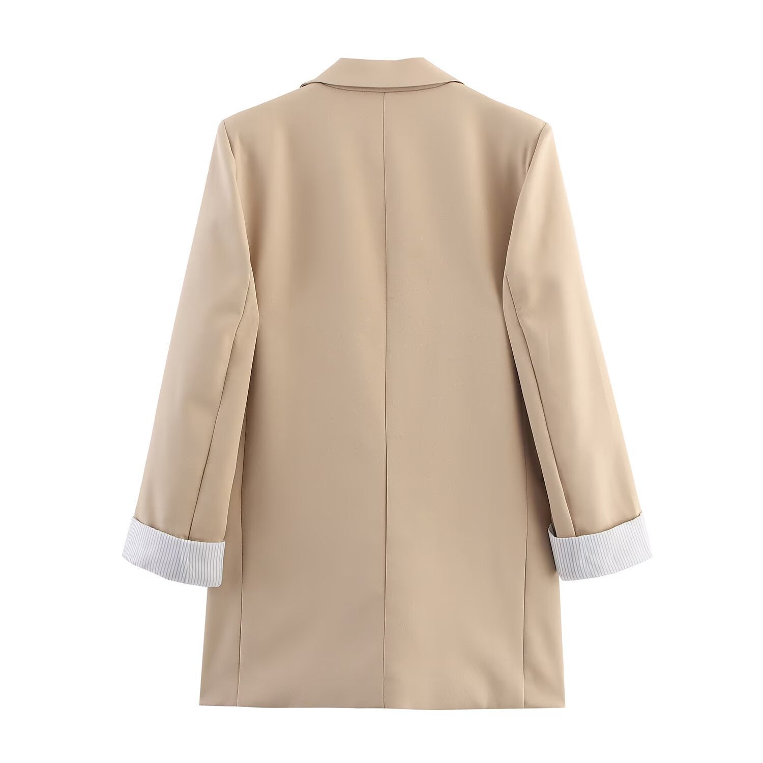 Women's Casual Blazer with Roll Tab and Color Contrast Cuffs