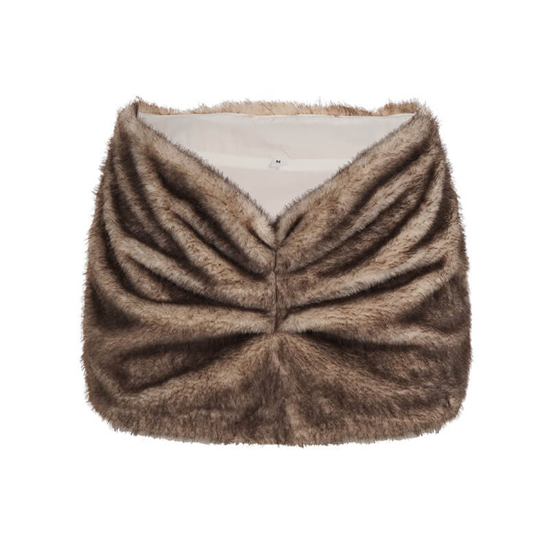 Women's Faux Fur Bodycon Mini Skirt | Low Waist Side Pleated Skirt | Sexy Streetwear Ruched Hemline Short Skirt