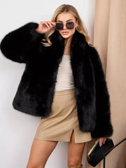 Women's Faux Fur Stand Collar Coat, Plush Teddy Jacket with Detachable Fur Collar, Elegant Winter Outerwear